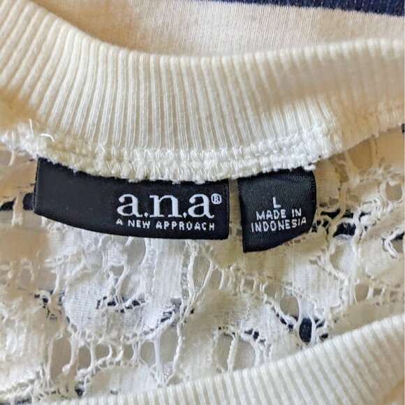 a.n.a Knit Top Multicolor Womens Size Large Striped Lace Short Sleeves - Picture 5 of 7